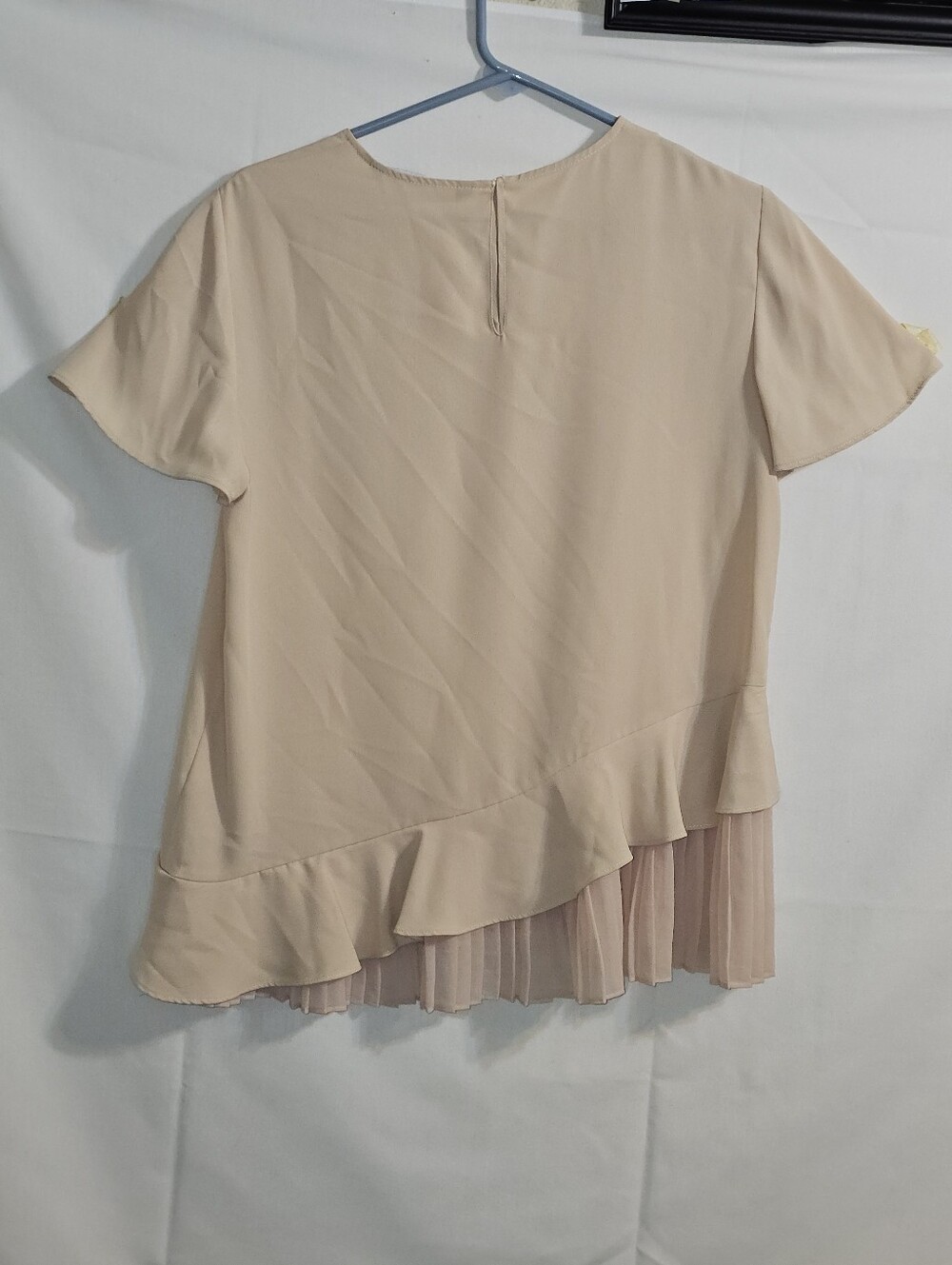 Zara Blush Pink Short Sleeve Top Asymmetrical Ruffle Pleated Size L - Picture 7 of 10
